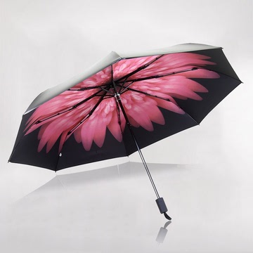 创意三折超轻防晒双层遮阳伞女防紫外线折叠晴雨黑胶太阳伞小黑伞