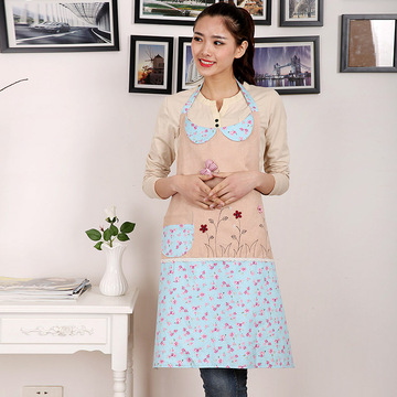 韩国正品版甜美厨房长款双层纯棉无袖围裙 时尚可爱田园高档围裙