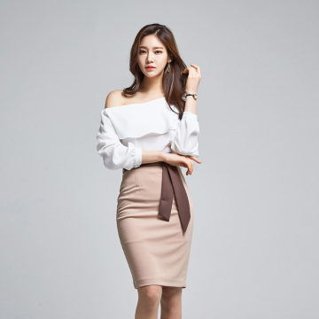 2016秋装新款韩版女装露肩长袖修身中长款包臀高腰半身裙两件套装