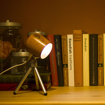 原创外星人台灯手工制作木质台灯书房阅读灯护眼无极调光开关