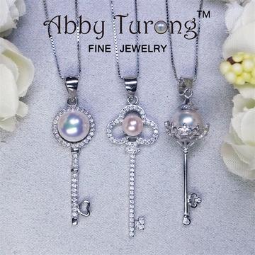 AbbyTurong独家设计 镜面极光日本akoya海水珍珠925纯银钥匙项链