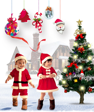 男童女童表演服 圣诞节 装扮服装圣诞老人加绒加厚中性儿童演出服