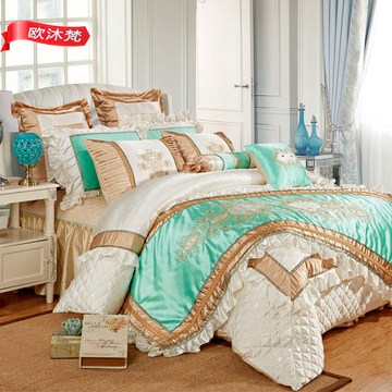 欧式床上纯色四/六件套结婚床品简约双人被罩样板房绿/粉色1.8/2m