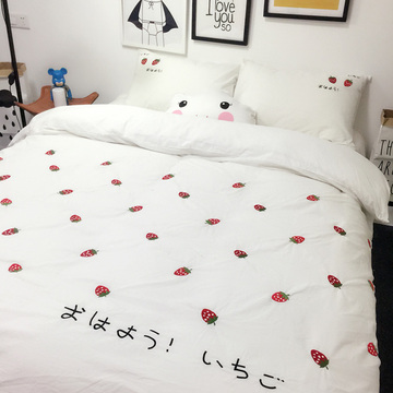 日式水洗棉四件套纯棉天竺棉被套床单床笠款韩版可爱全棉床上用品