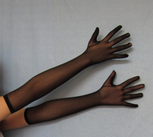 男女都可带的 分五指的 超薄透明 3D高弹丝 一体丝袜长手套07-002