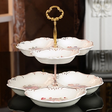 欧式陶瓷双层水果盘蛋糕架蛋糕盘圣诞点心盘创意结婚礼物装饰品