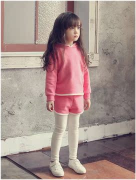 韩国进口童装 女童粉色二件套 休闲套装纯棉运动服