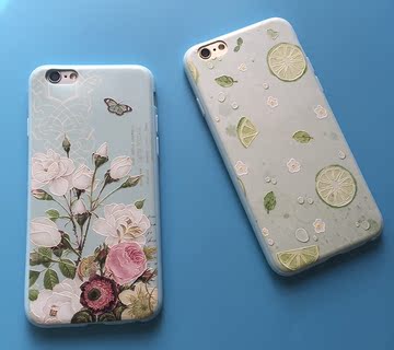 苹果6s手机壳硅胶女款 6plus 超薄清新浮雕 iPhone6全包软壳韩国