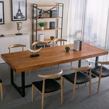 美式复古实木会议桌长桌铁艺茶桌餐桌椅组合办公家具洽谈桌电脑桌