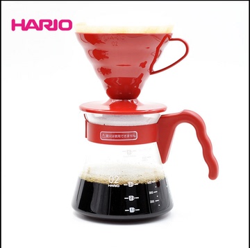 HARIO耐热玻璃滴漏式V60系列手冲咖啡壶套装包邮（红色）