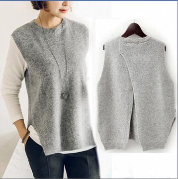 2016薄款韩版羊毛马甲女短款外套宽松后背开衩针织羊绒坎肩女背心