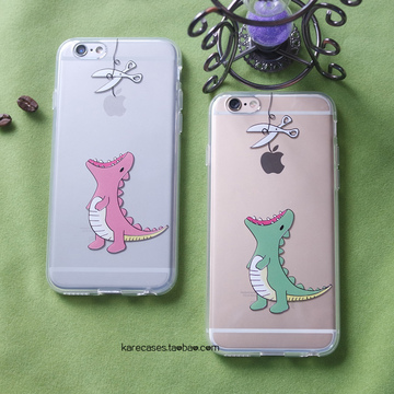 可爱创意恐龙吃苹果6s硅胶透明手机壳 iphone6全包保护套小鳄鱼