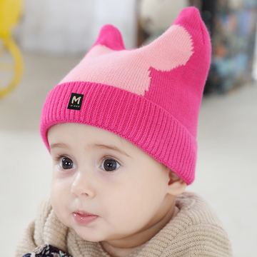 新生儿帽子秋冬季韩版女宝宝帽儿童毛线帽6-12个月加绒护耳婴儿帽