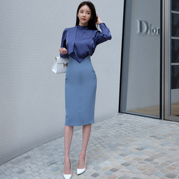 2016秋装新款韩版长袖职业装OL两件套中长款包臀连衣裙高腰半身裙