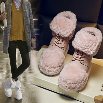 冬季女短靴内增高厚底超高跟冬靴雪地靴毛毛平底靴羊毛女式鞋女靴