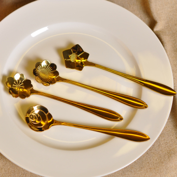 花朵勺 镀金不锈钢咖啡勺 创意调羹樱花勺搅拌勺 冰激凌勺子 糖勺