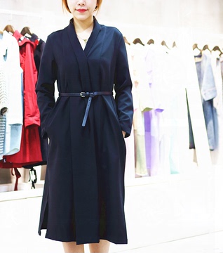 2016新款春秋原创品牌风衣外套女中长款修身显瘦黑色廓形外套女潮