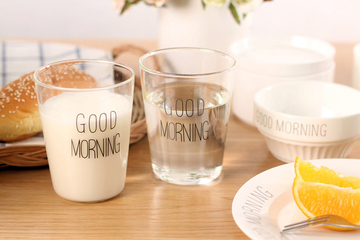 日本good morning玻璃杯 早餐杯果汁牛奶杯创意字母早安杯情侣杯