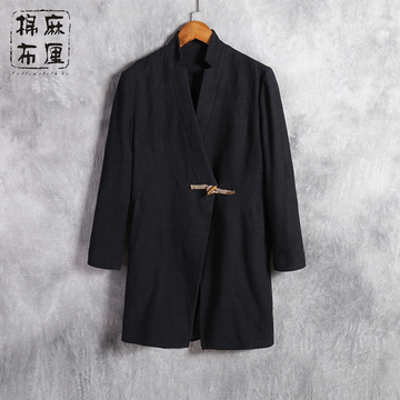 复古中国风男装亚麻风衣男士中长款宽松薄款秋季棉麻中式汉服外套