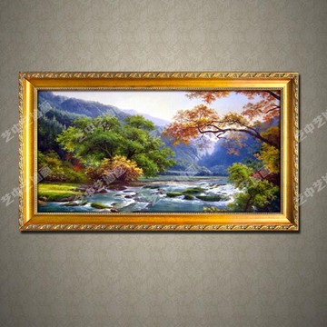 纯手绘油画欧式风景画客厅沙发背景墙壁挂画现代家居山水实木带框
