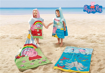 现货英国next正品代购男女宝佩佩猪沙滩浴巾斗篷披风2件套小鲸鱼