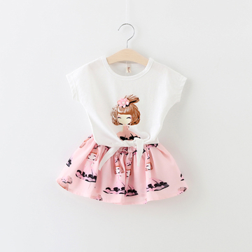 女童纯棉短袖T恤裙子套装新款韩版女宝宝夏装公主裙套1-2-3岁半