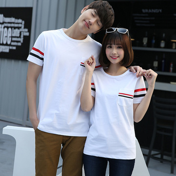 2016夏季韩版新款情侣装短袖T恤修身男女纯棉圆领学生班服活动衫