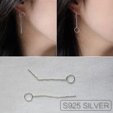 S925纯银流苏耳环耳圈 极简设计 欧美风气质耳线现代潮流素银饰品