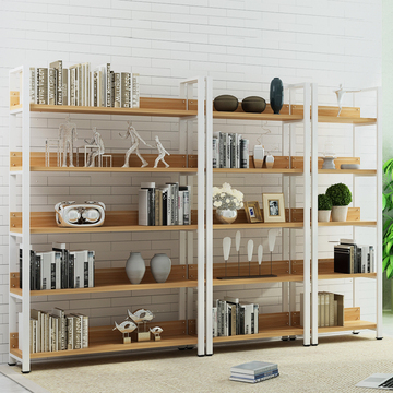 宜家钢木书架简易实木隔板陈列展示架层板托架简约现代铁艺置物架