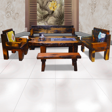 老船木沙发茶几桌组合套装新中式原生仿古态实木客厅简约沙发桌椅