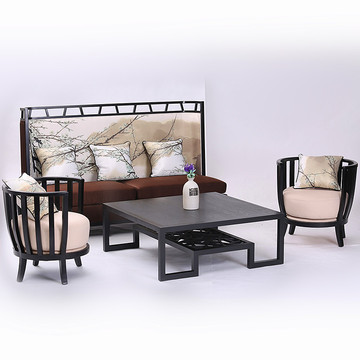 新中式沙发客厅家具组合样板房实木沙发酒店会所简约布艺沙发定制