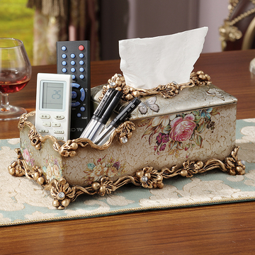 欧式高档树脂纸巾盒 奢华复古家居装饰树脂餐巾盒 创意抽纸盒摆件